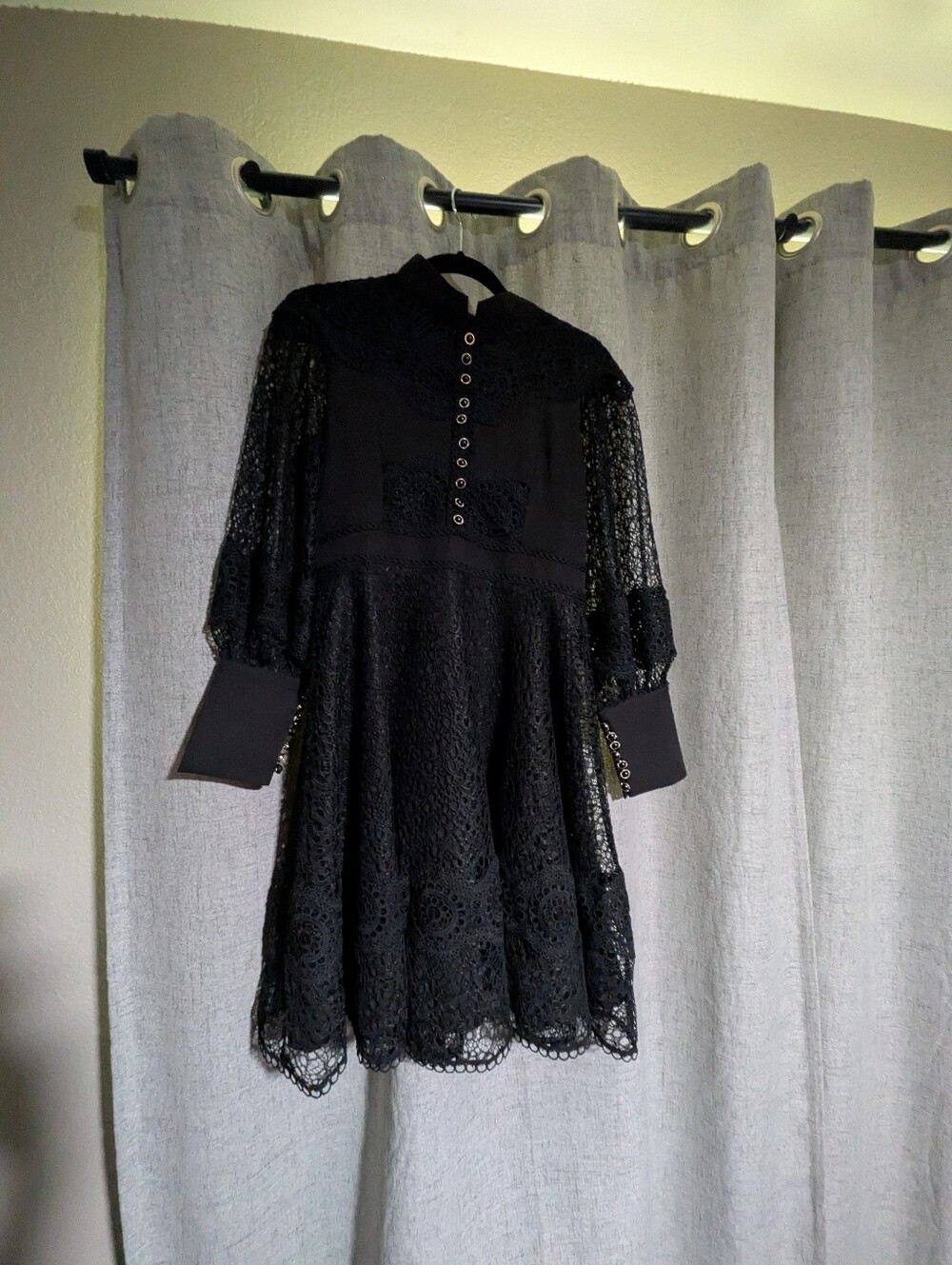 Dalia MacPhee Black Lace Long-Sleeve  Dress